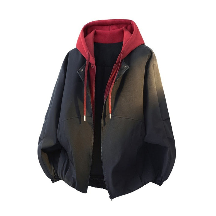 Unisex Oversized Jacket in Layered Look with Integrated Contrast Hood and Elastic Hem Mune Fashion