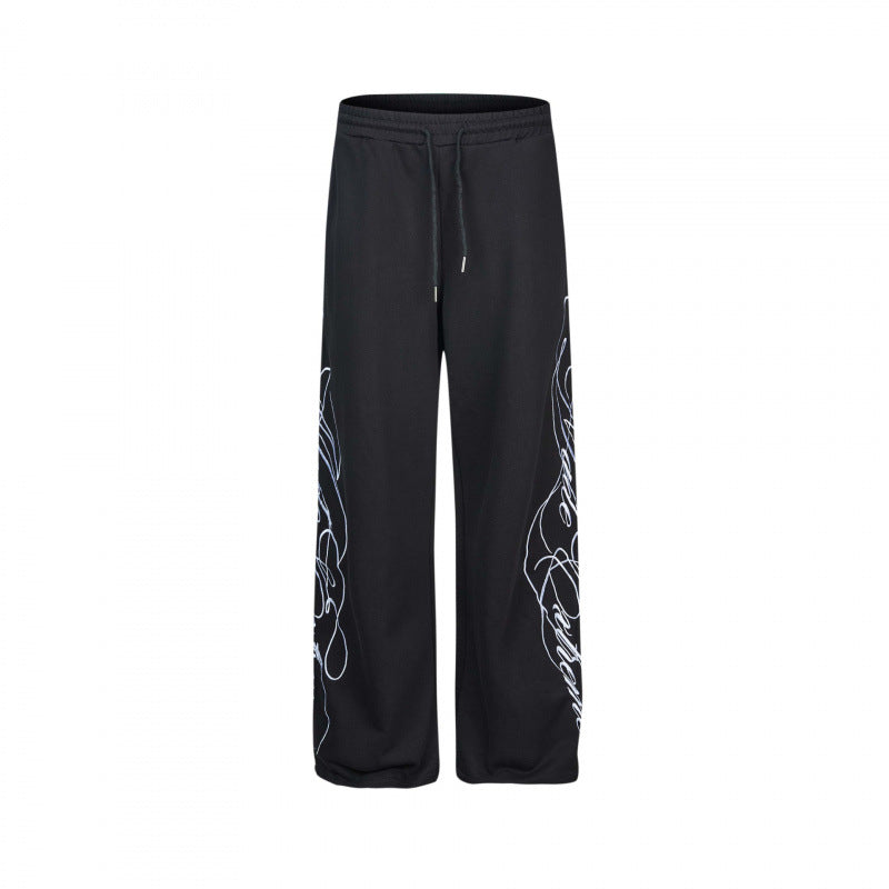 Ladies Wide Jersey Pants with Drawstring, Side Line-Art Print and Relaxed-Fit Mune Fashion