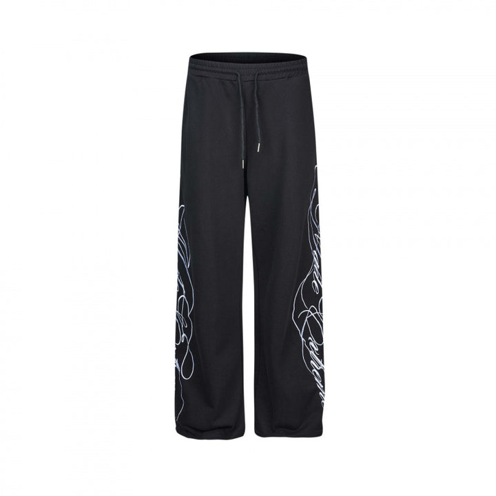 Ladies Wide Jersey Pants with Drawstring, Side Line-Art Print and Relaxed-Fit Mune Fashion