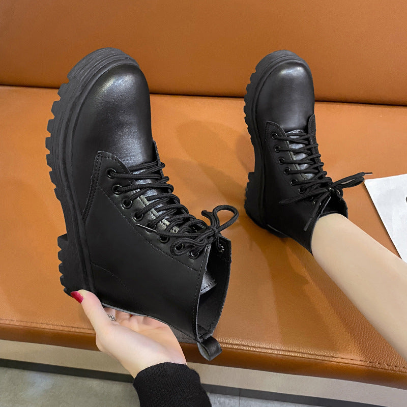 Women's Lace-Up Biker Ankle Boots with Platform Sole Mune Fashion