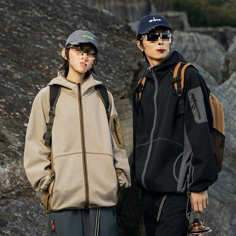 Men's Oversize Outdoor Fleece Jacket with Hood, Sleeve Zipper Pocket & Drawstring Mune Fashion