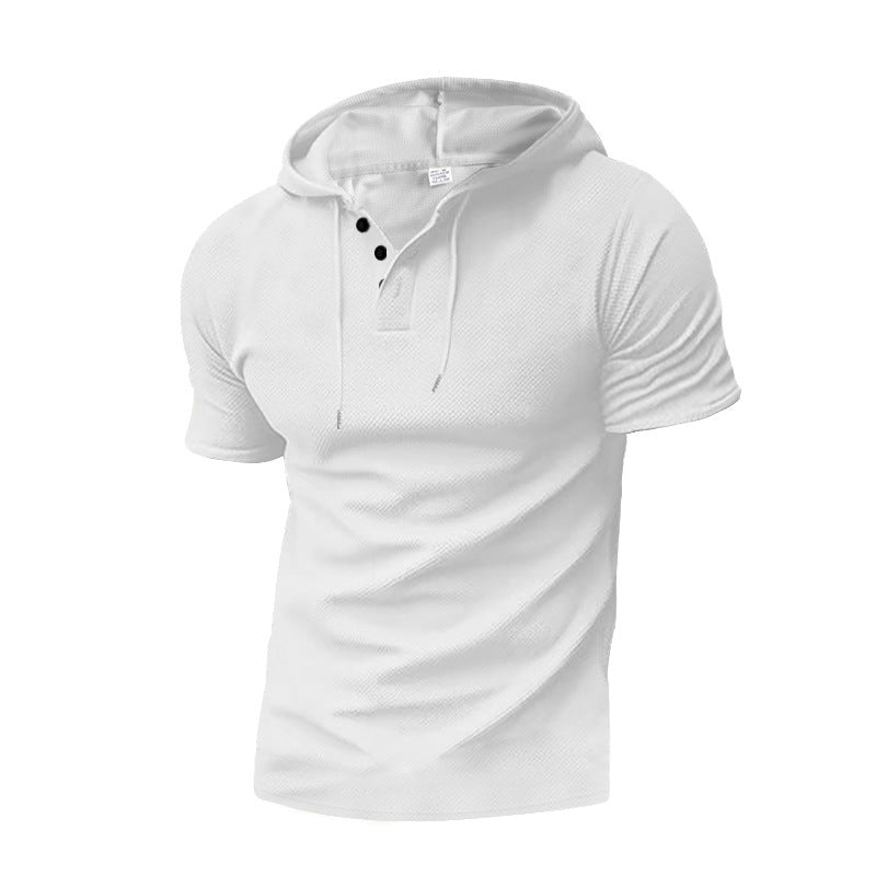 Men's short sleeve hooded polo with three-button placket and fine structured jersey Mune Fashion