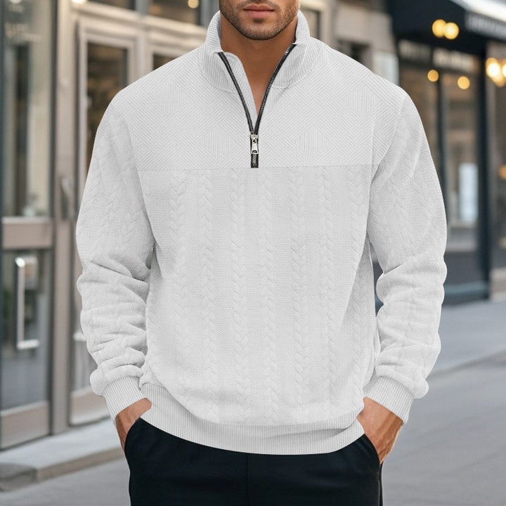 Men's Half-Zip Pullover with Cable Knit Look and Structural Panels Mune Fashion