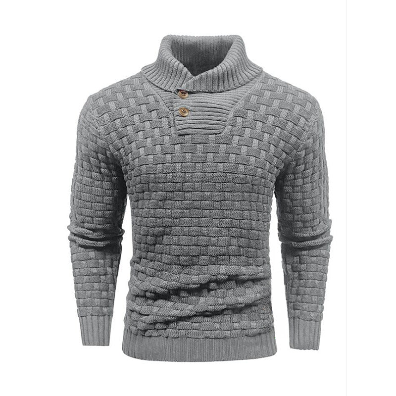 Men's structured knit sweater with high collar and decorative button placket Mune Fashion