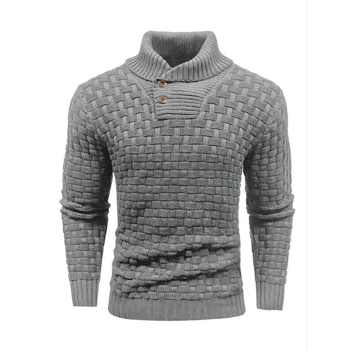 Men's structured knit sweater with high collar and decorative button placket Mune Fashion
