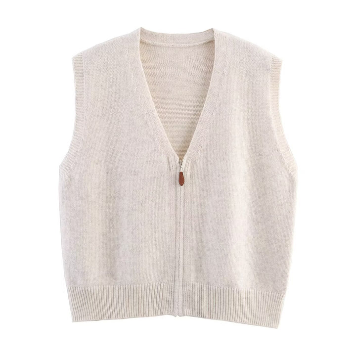 Women's knitted vest with full-length zipper and V-neck Mune Fashion