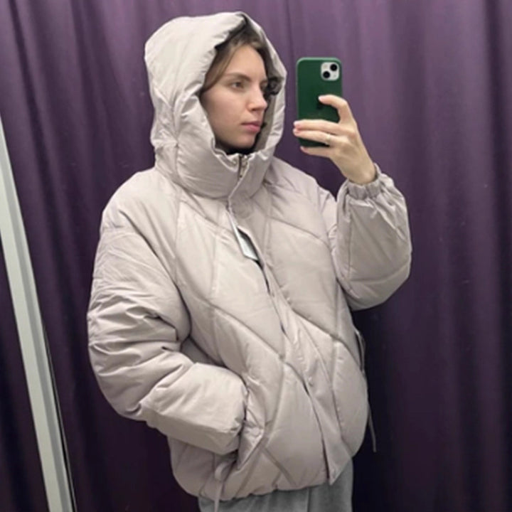 Women's Quilted Diamond-Quilted Puffer Jacket with Hood and Concealed Zipper Mune Fashion