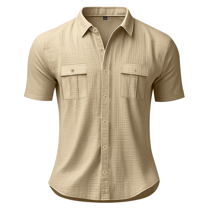 Men's summer short-sleeve shirt made of gauze with patch flap pockets Mune Fashion