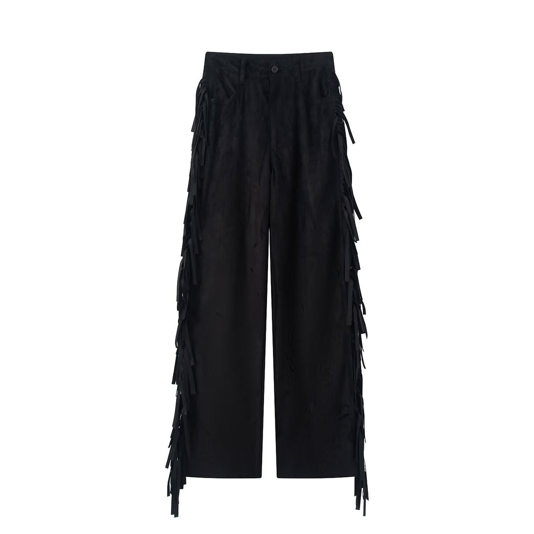 women's wide culotte pants with fringe trim and velour look Mune Fashion
