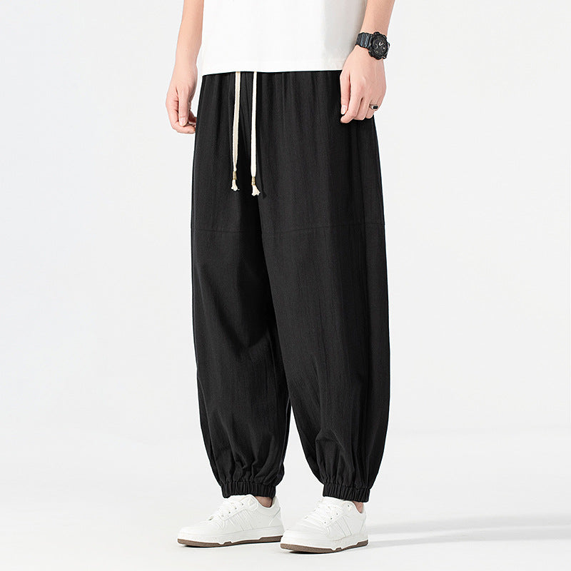 Men's loose-fitting linen-cotton sweatpants with drawstring and gathered leg cuffs Mune Fashion