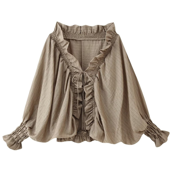 Women's Romantic Ruffle Blouse in Boho Style with Tie Band and Gathered Cuffs Mune Fashion