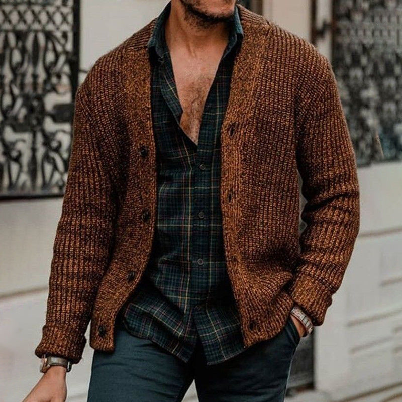 Men's chunky knit cardigan with button placket and distinctive ribbed texture Mune Fashion