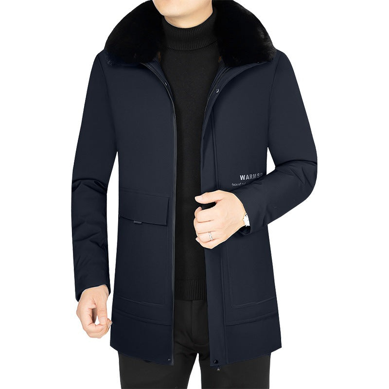 Men's Warming Short Coat with Removable Faux Fur Collar and Quilted Thermal Lining Mune Fashion