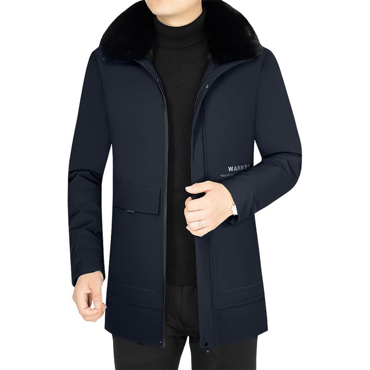 Men's Warming Short Coat with Removable Faux Fur Collar and Quilted Thermal Lining Mune Fashion