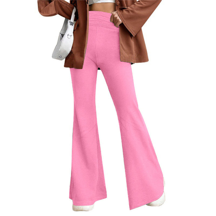Women's High-Waist Flared Trousers with Wide Leg and Elastic Comfort Waistband Mune Fashion