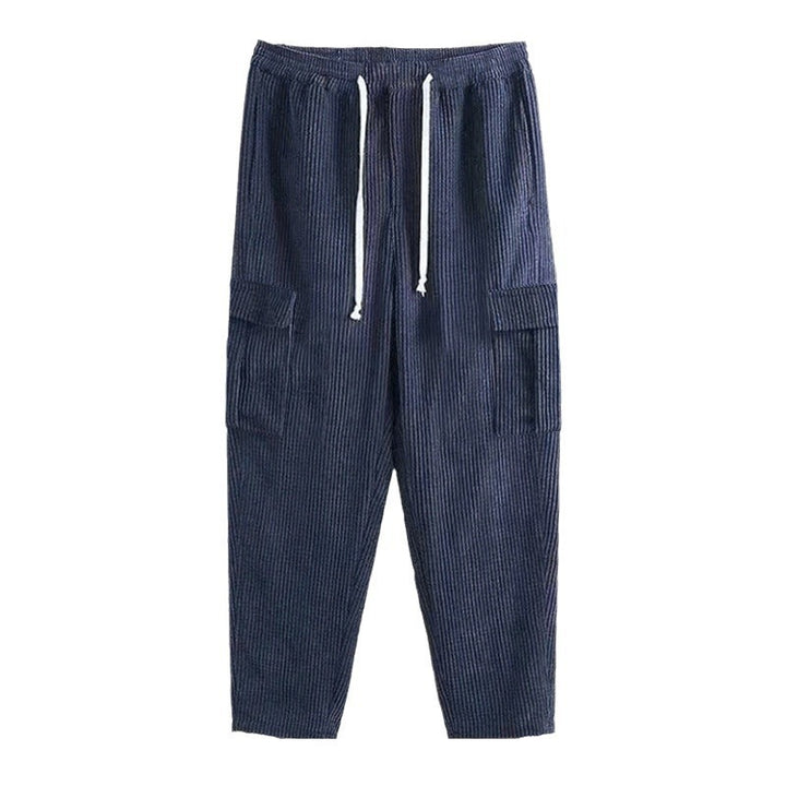 Men's corduroy cargo pants with elastic waistband, drawstring & applied flap pockets Mune Fashion