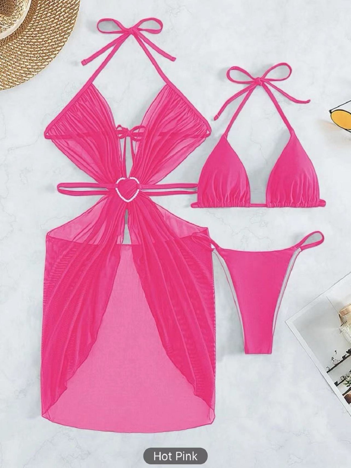 Ladies bikini set with playful heart design and transparent wrap Mune Fashion
