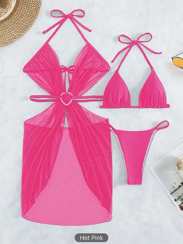 Ladies bikini set with playful heart design and transparent wrap Mune Fashion
