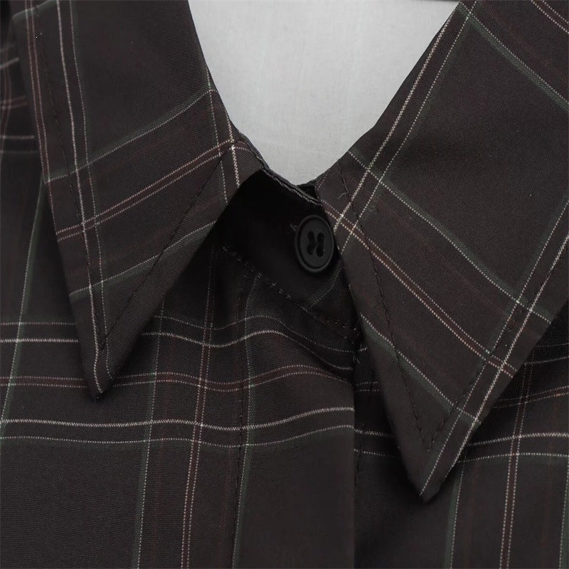Women's Cropped Boxy Shirt Jacket in Checkered Pattern with Concealed Button Placket Mune Fashion