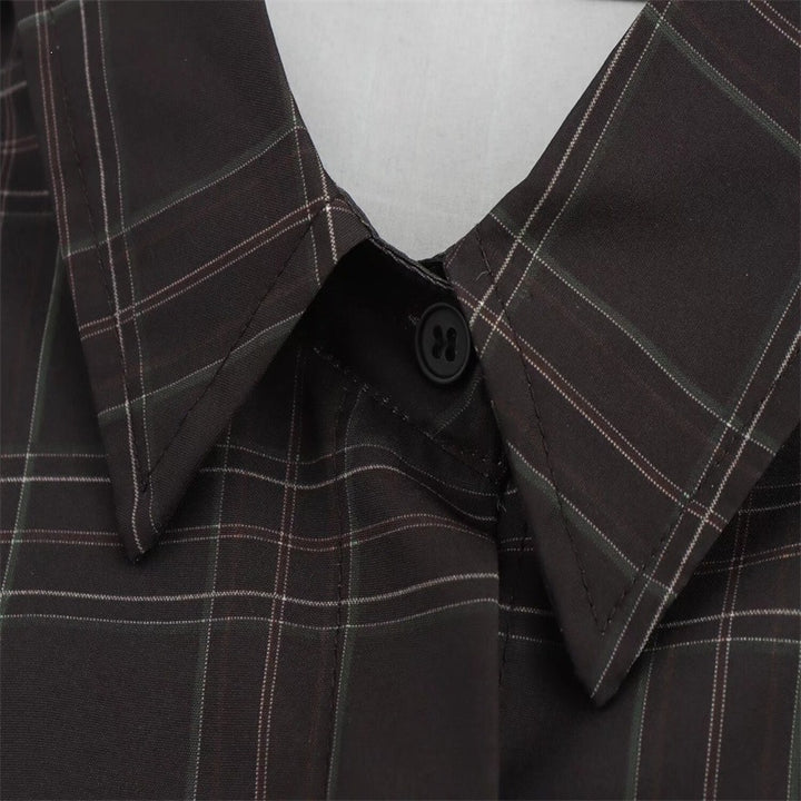 Women's Cropped Boxy Shirt Jacket in Checkered Pattern with Concealed Button Placket Mune Fashion