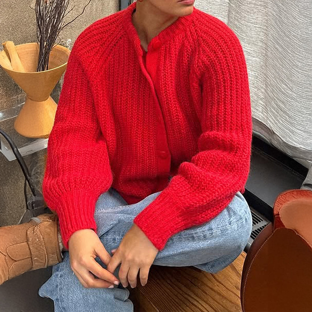 Women's large knitted oversized cardigan with coconut button placket and dropped shoulders Mune Fashion