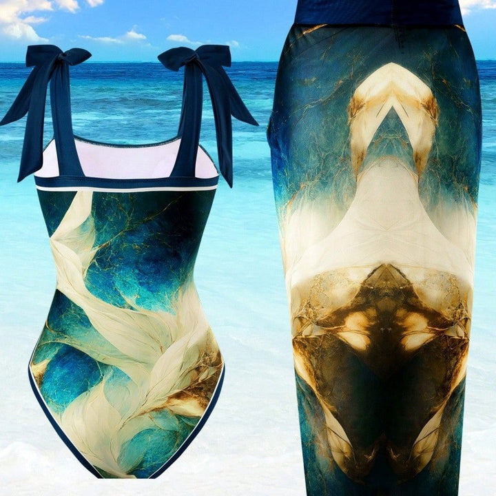 Ladies One-Piece Swimsuit with Stylish Wrap Skirt Look Mune Fashion