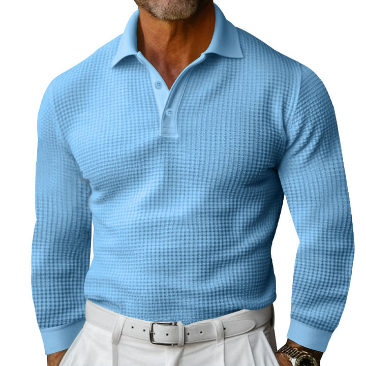 Men's patterned waffle knit long sleeve Slimfit polo shirt with Kent collar Mune Fashion