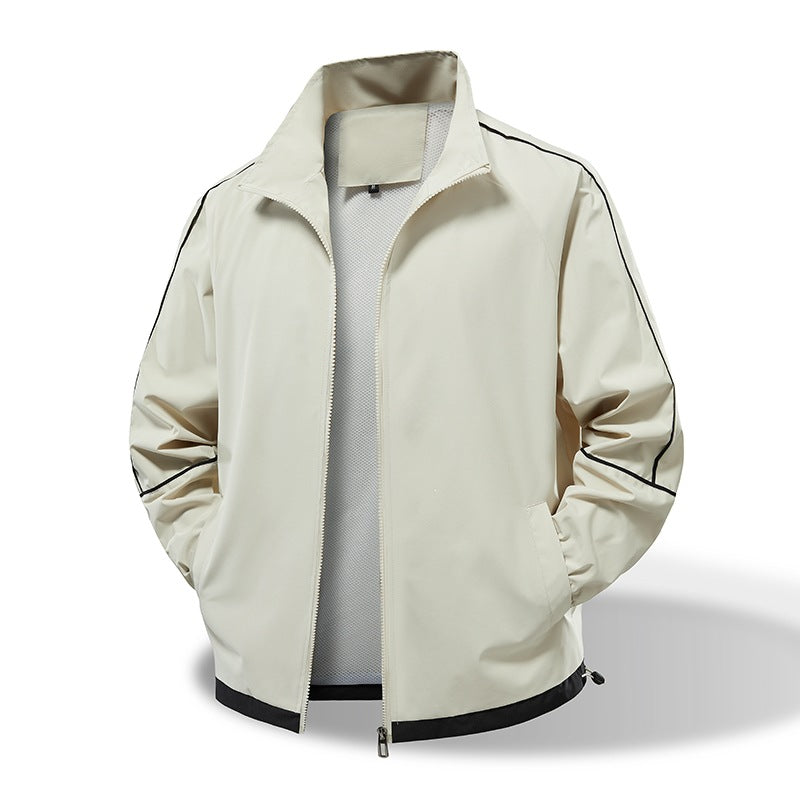 Men's Lightweight Windbreaker Transitional Jacket with Stand Collar, Mesh Lining & Contrast Piping Mune Fashion