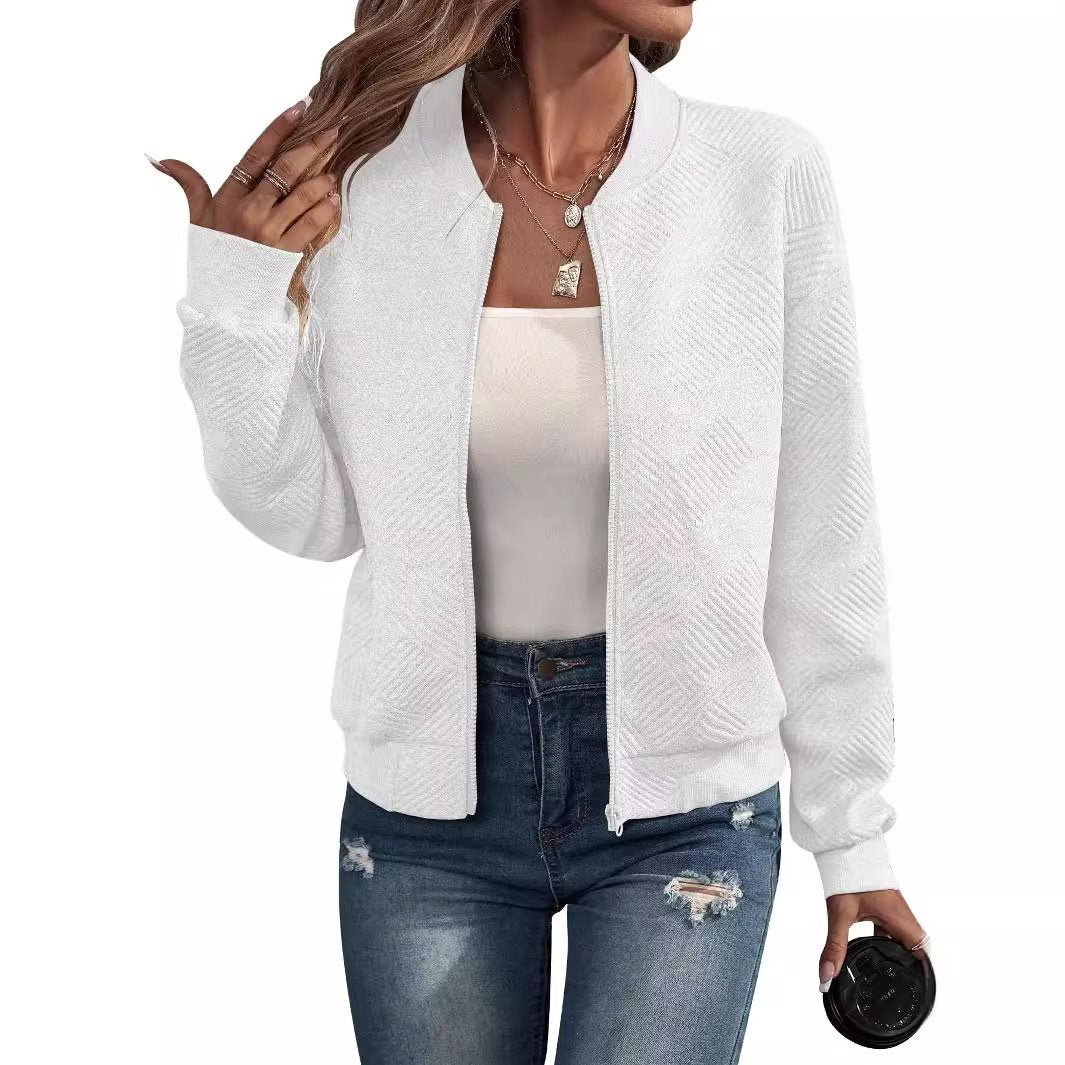 Women Structured Bomber Cardigan with Zipper and Ribbed Cuffs Mune Fashion
