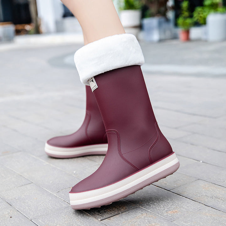 Women's Mid-Height Platform Rain Boots with Waterproof Full Rubber Construction Mune Fashion