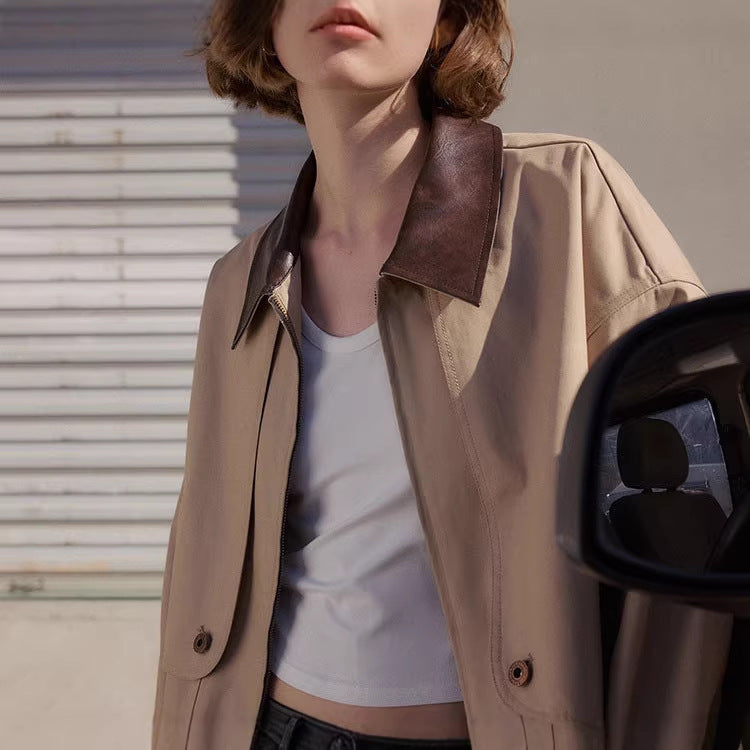 Women's Casual and Fashionable Transition Jacket with Contrasting Collar Mune Fashion