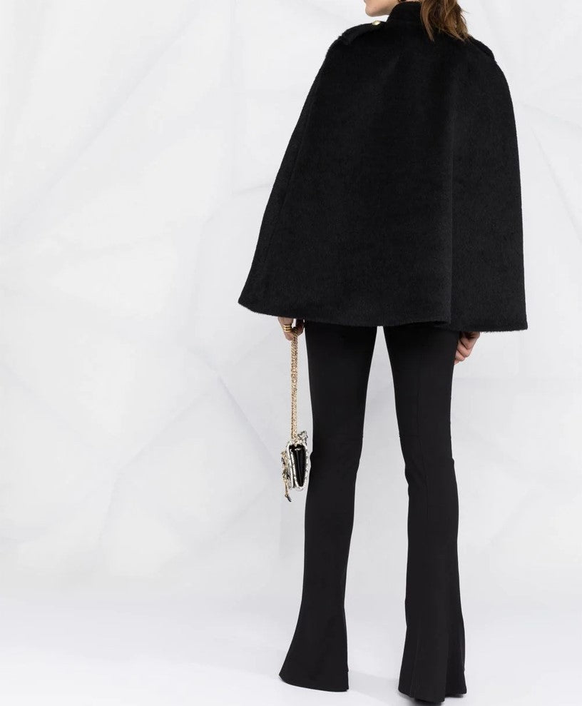 Women's short cape with stand-up collar, velvety texture and decorative gold buttons Mune Fashion