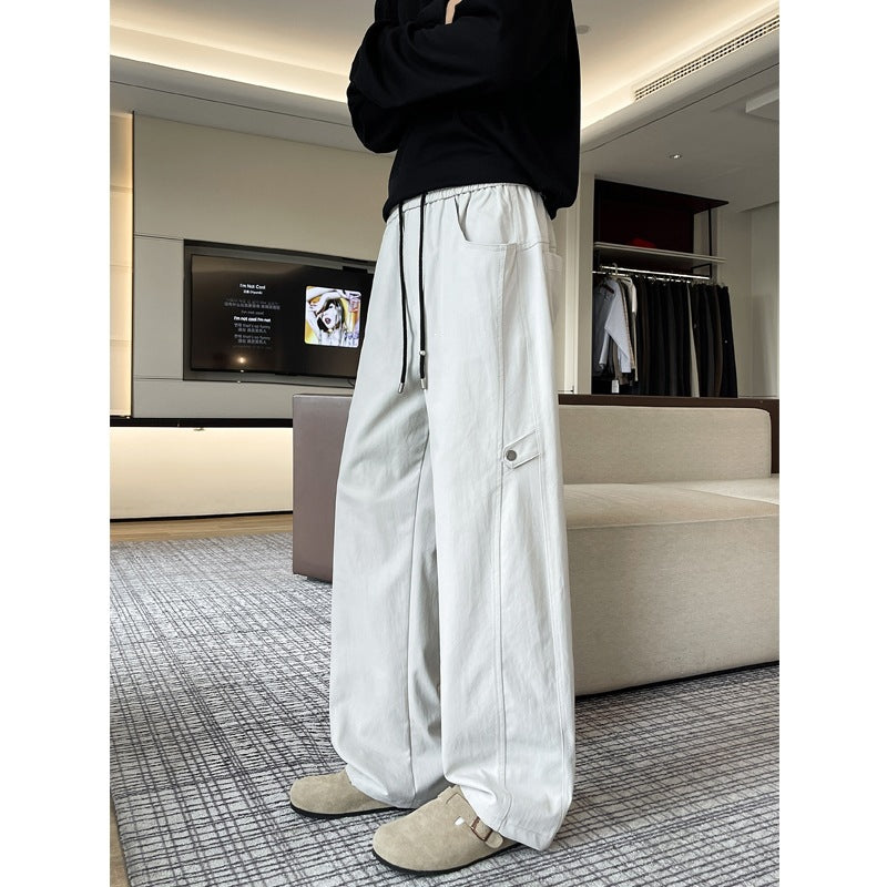 Men's Loose-Fitting Cargo Casual Pants with Elastic Waistband, Drawstring, and Side Flap Pocket Mune Fashion