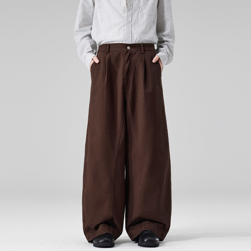 Men's Ultra Wide Cotton Twill Pants with Pleat and Palazzo Silhouette Mune Fashion