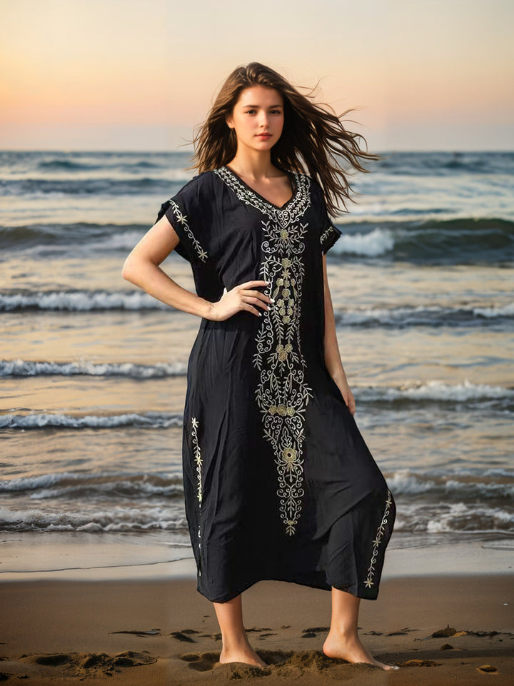 Ladies elegant beach cover-up with intricate embroidery design Mune Fashion