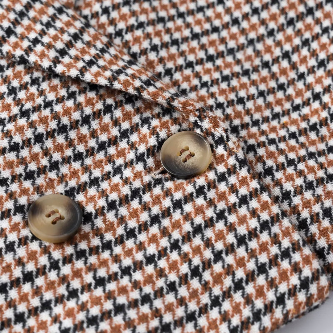 Women's Cropped Blazer in Houndstooth Pattern with Double-Breasted Button Placket Mune Fashion