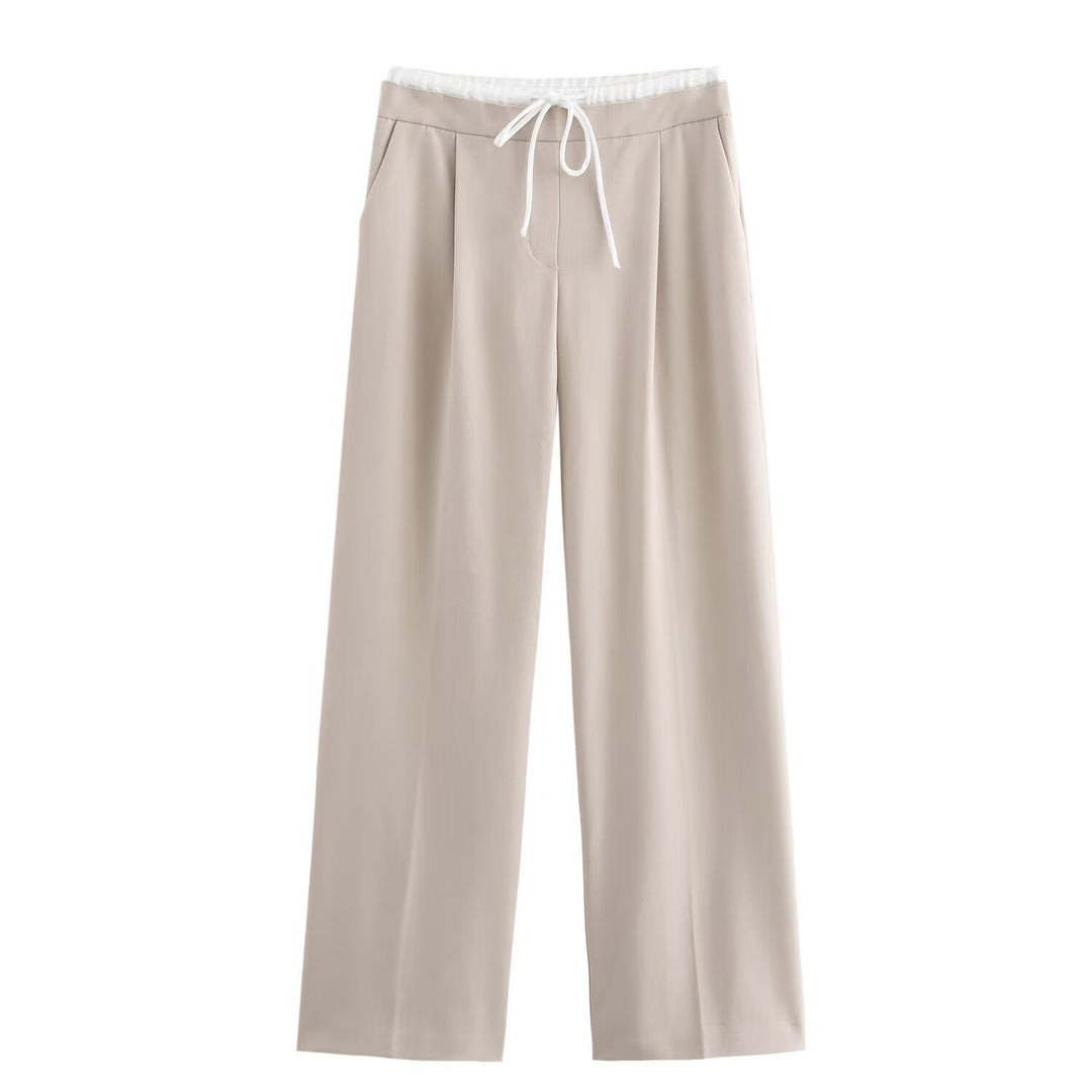 Women 60+ wide Highwaist Palazzo pants with drawstring waistband and crease Mune Fashion