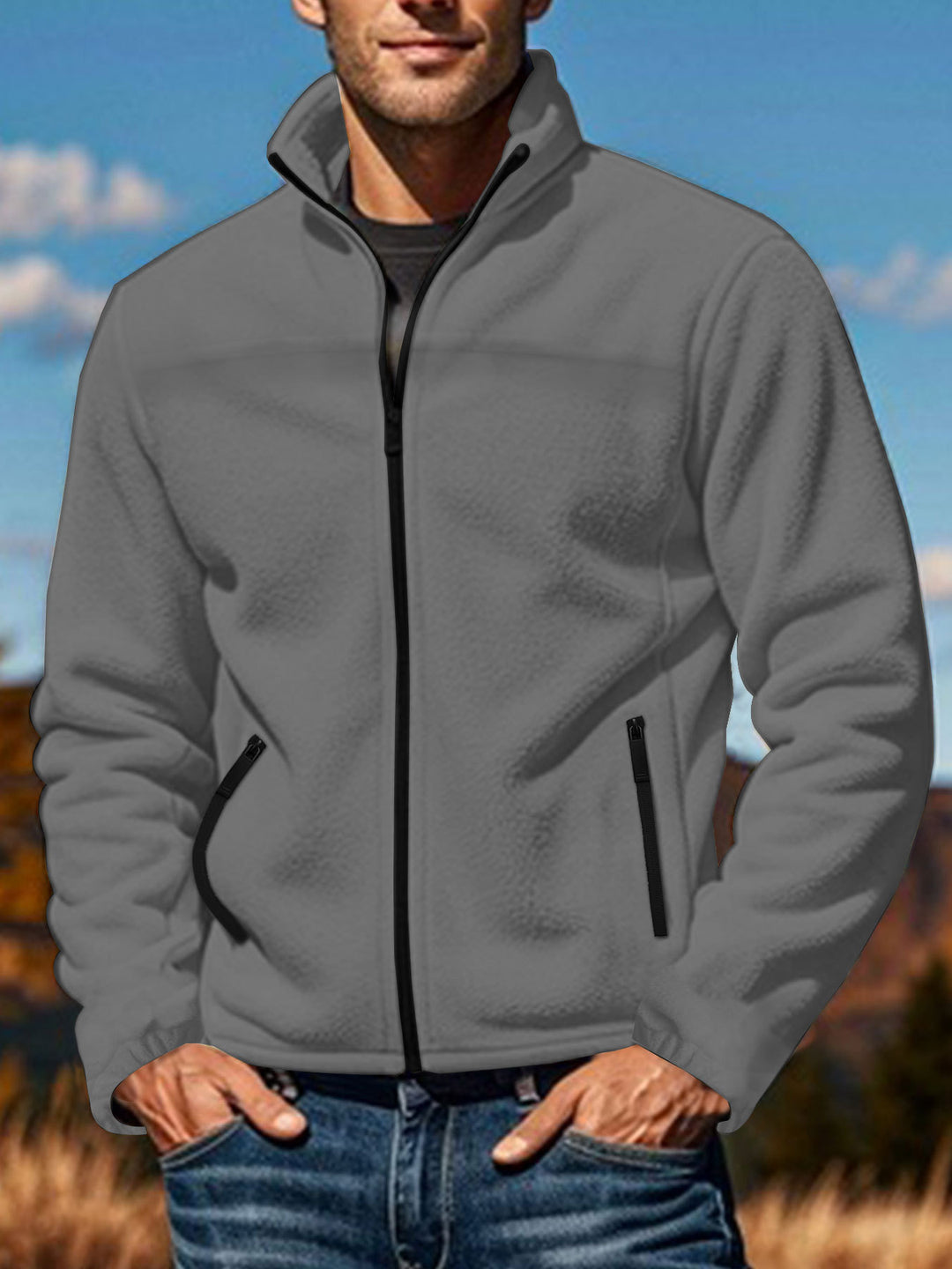 Men's fleece jacket with zipper, stand-up collar and zip pockets Mune Fashion