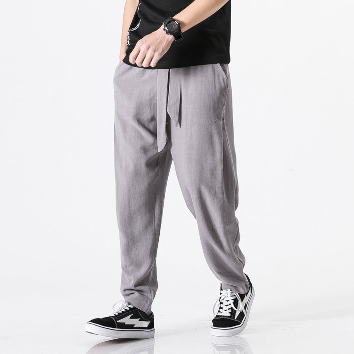 Men's relaxed linen-cotton harem jogger pants with concealed drawstring and tapered leg Mune Fashion