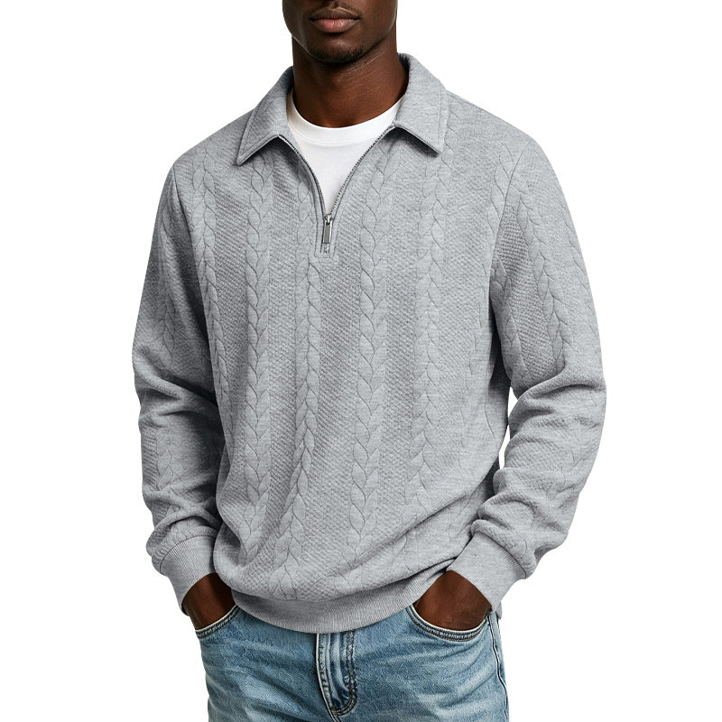 Men's Troyer Knit Sweater with Half Zipper and Cable Pattern Mune Fashion