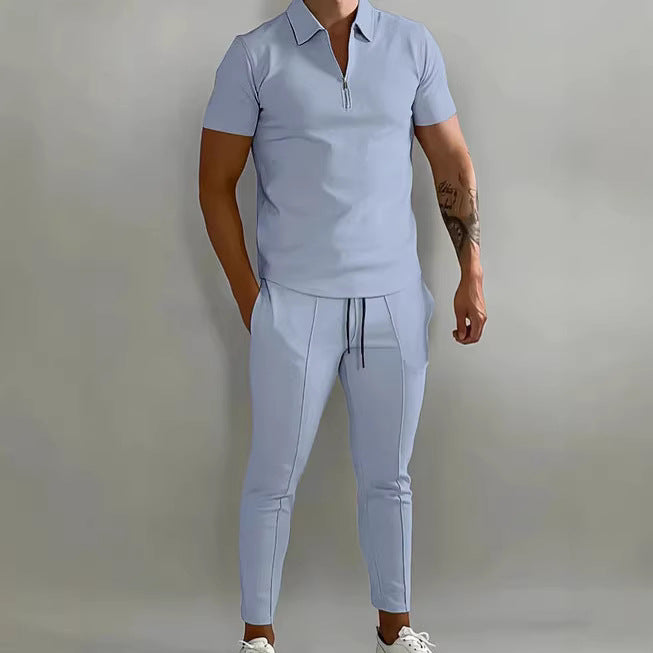 Men's Sporty Short Sleeve Polo Shirt and Pant Set