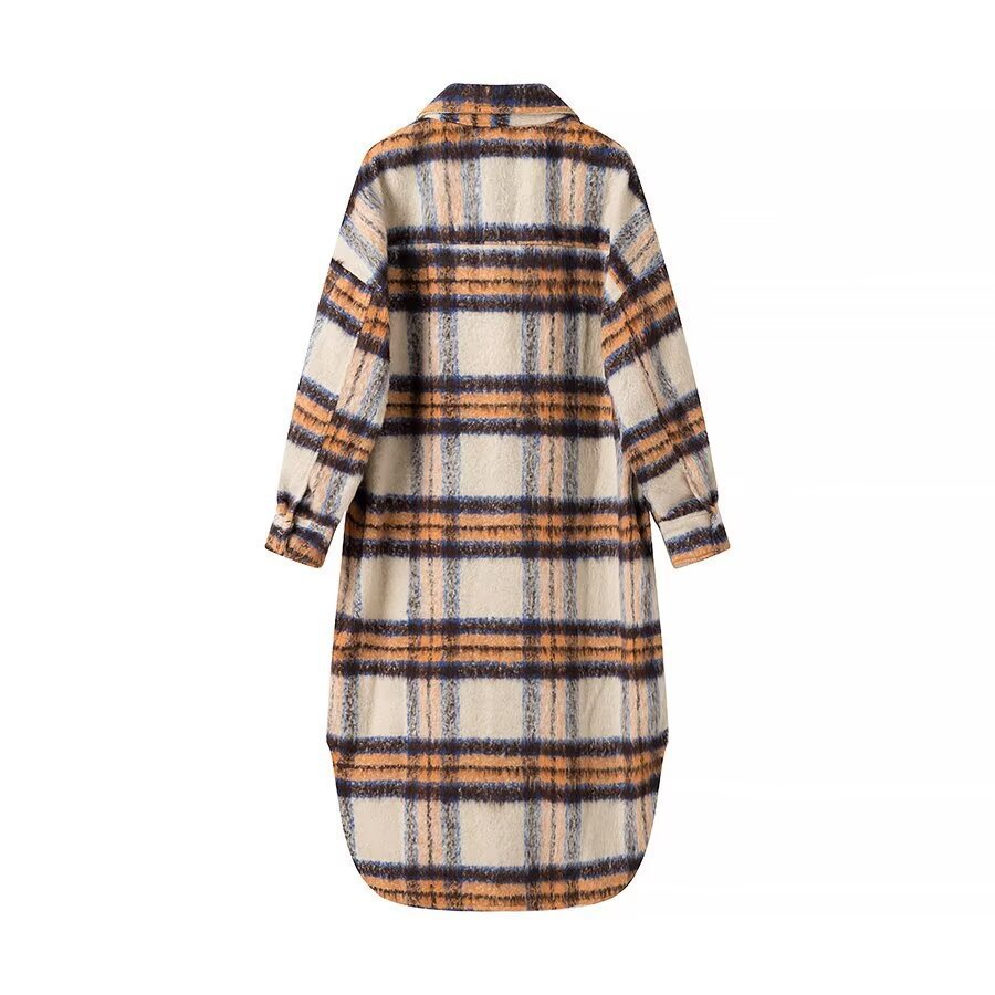 Women's Oversize Shirt Dress Coat made of Wool Blend with Check Pattern Mune Fashion