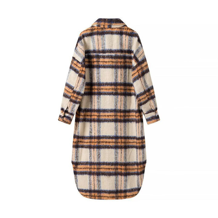 Women's Oversize Shirt Dress Coat made of Wool Blend with Check Pattern Mune Fashion