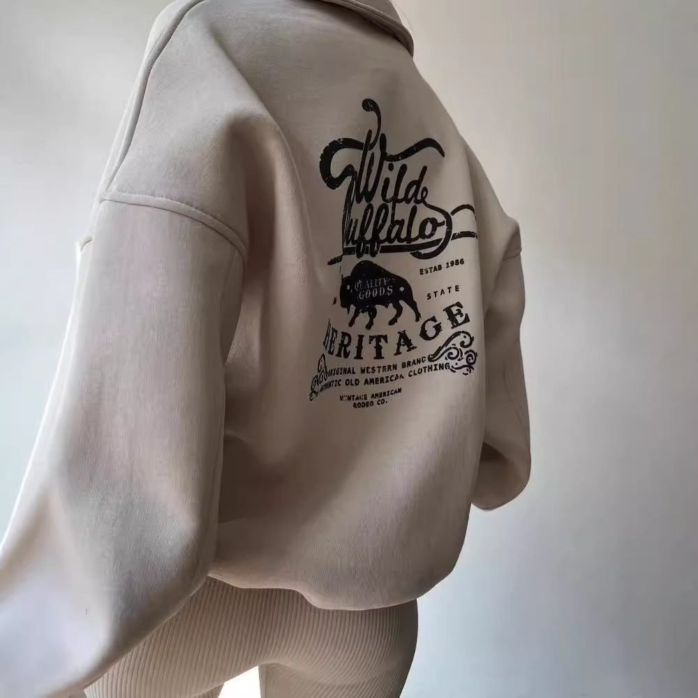 Women's Oversized Halfzip Sweatshirt with Stand Collar and Embroidered Logo Mune Fashion
