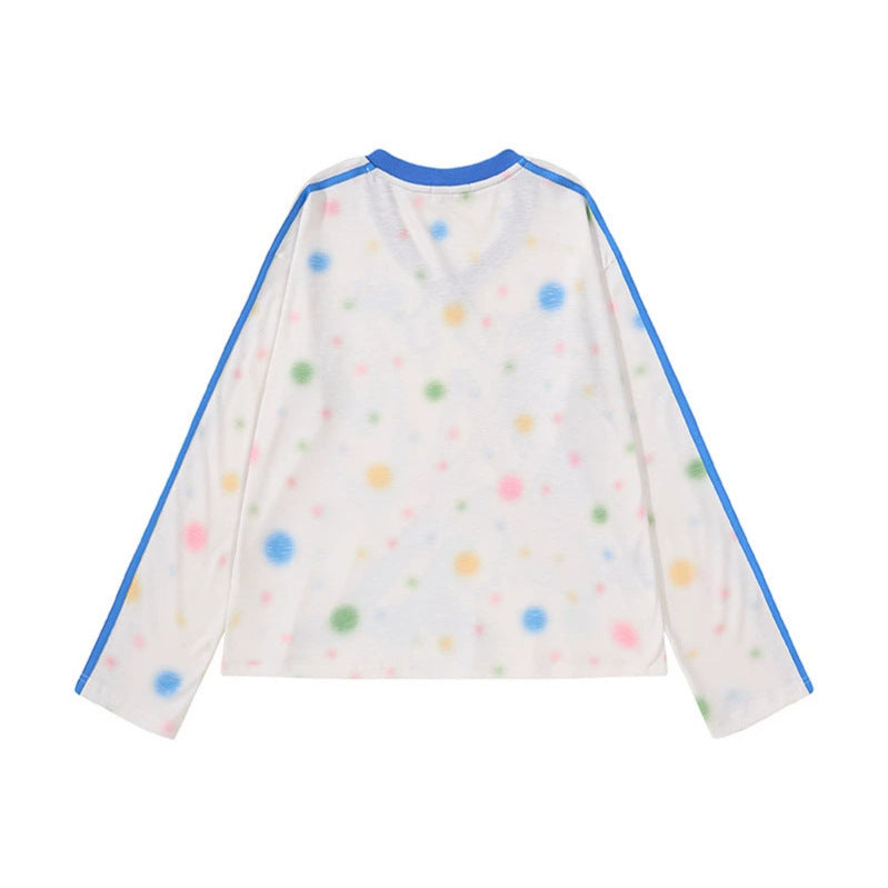 Women's Cropped Mesh Long Sleeve with V-Neck, Anime Print and Contrast Stripes Mune Fashion