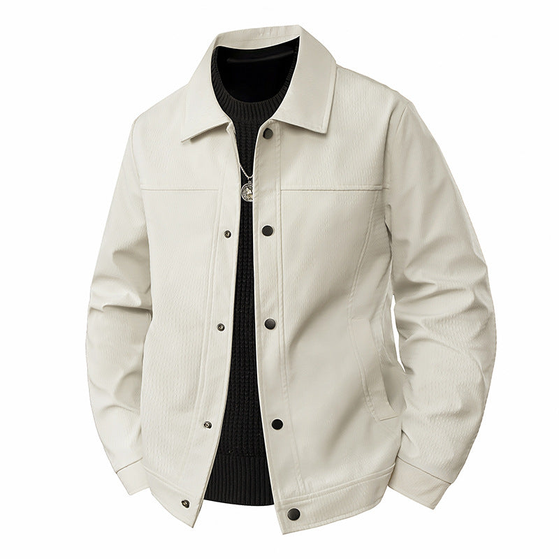 Men's Light Transitional Jacket in Worker Style with Microstructured Twill Look and Snap Button Placket Mune Fashion