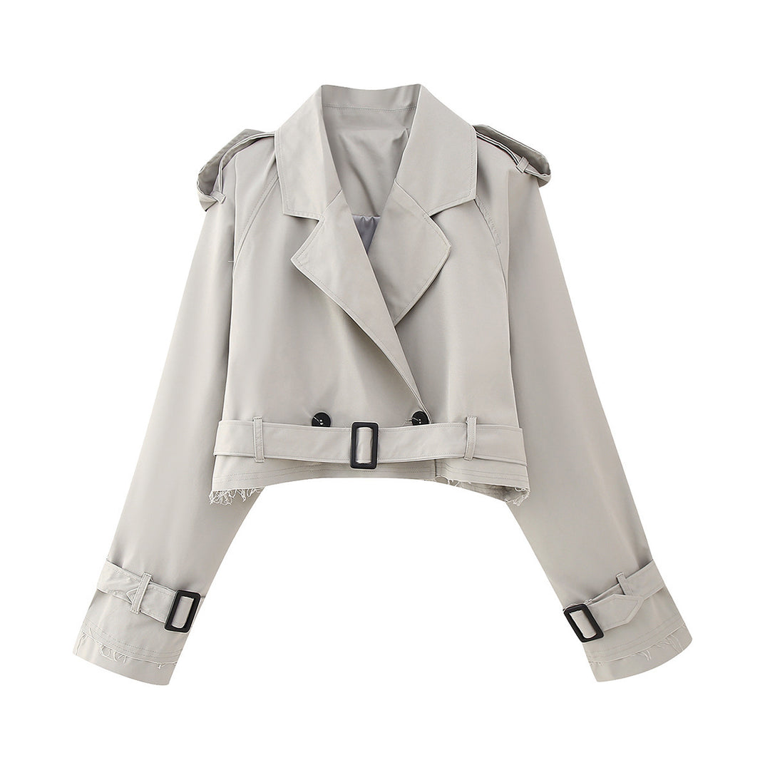 Women’s Short Trench with Waist Belt and Epaulettes Mune Fashion