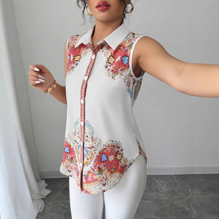 Women's Sleeveless Shirt Blouse with Kent Collar, A-Line Silhouette and Concealed Button Placket Mune Fashion