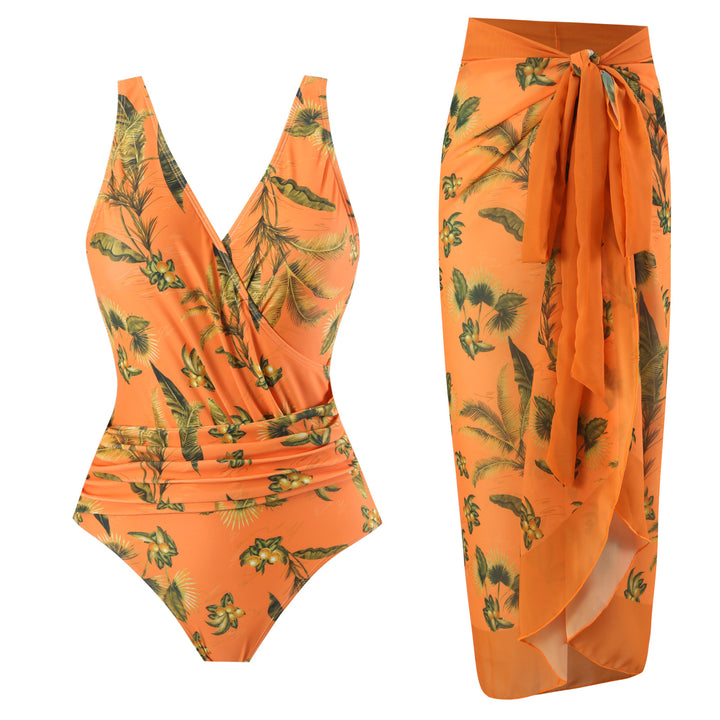 Women's swim set with floral wrap skirt and one-piece Mune Fashion