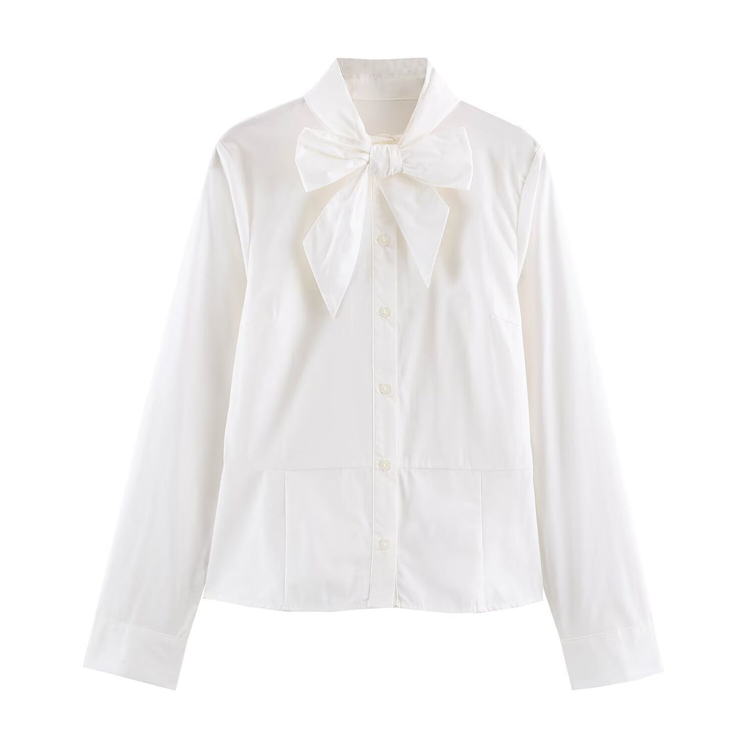Women's feminine shirt blouse with bow collar and tailored silhouette Mune Fashion